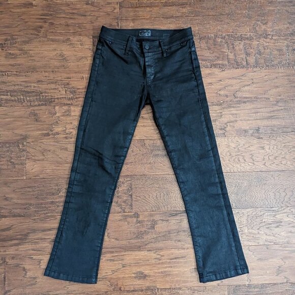 MOTHER Daydreamer Denim Black Coated Jeans DARE I BE HAPPY Skinny Flare  25 - Picture 1 of 7